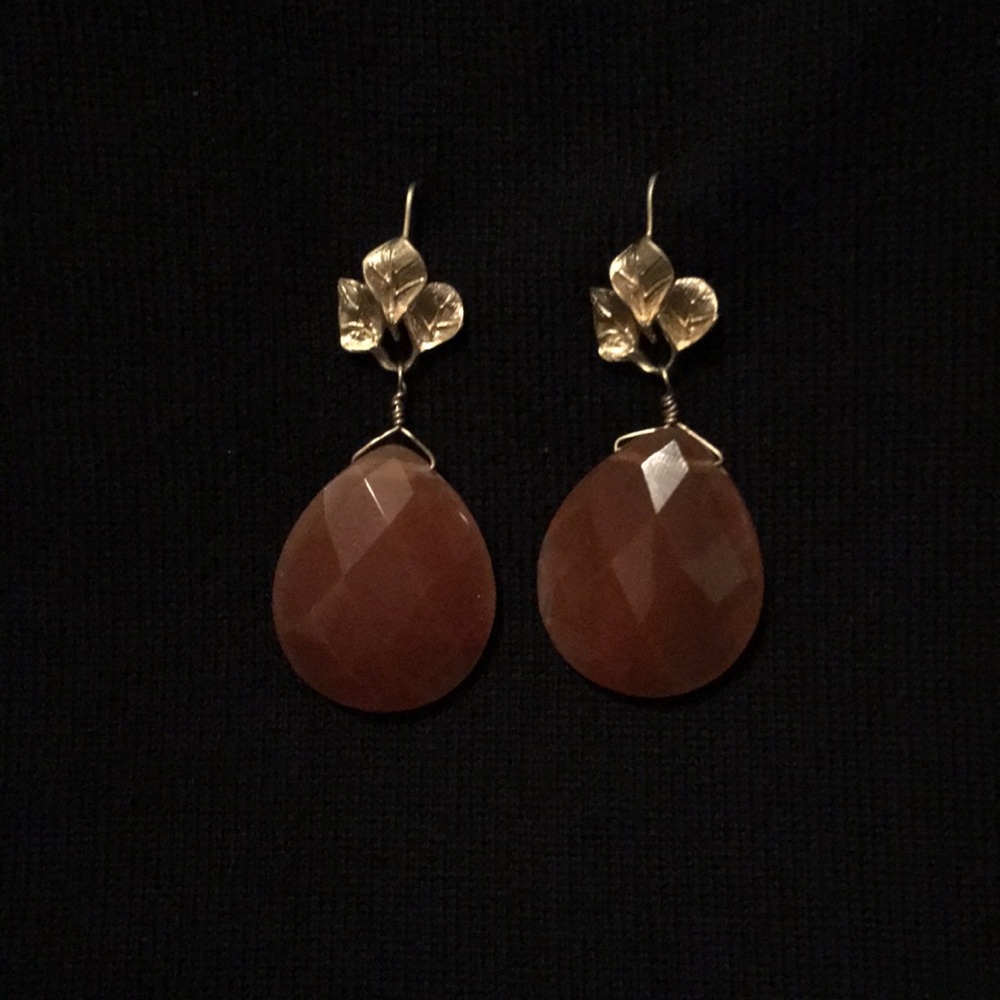 Handmade Gold Leaf and Gem Earrings